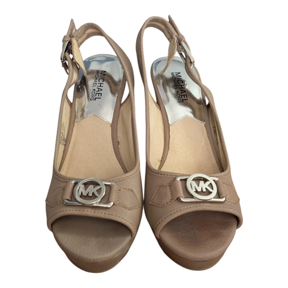 Michael Kors Beige Wedge Slingback Sandals